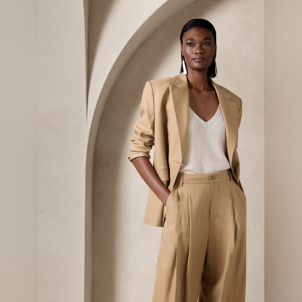 NWT! Banana Republic Khaki Lena Relaxed Linen-Blend Blazer - Size XXL 🩶